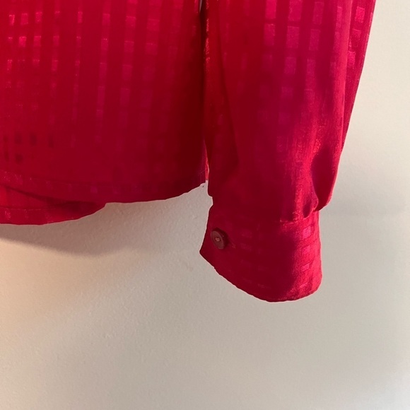 Vintage 80s Hot Pink Barbiecore Bow Tie Blouse St Michael UK Puff Shoulder Sz 14 - Picture 7 of 9
